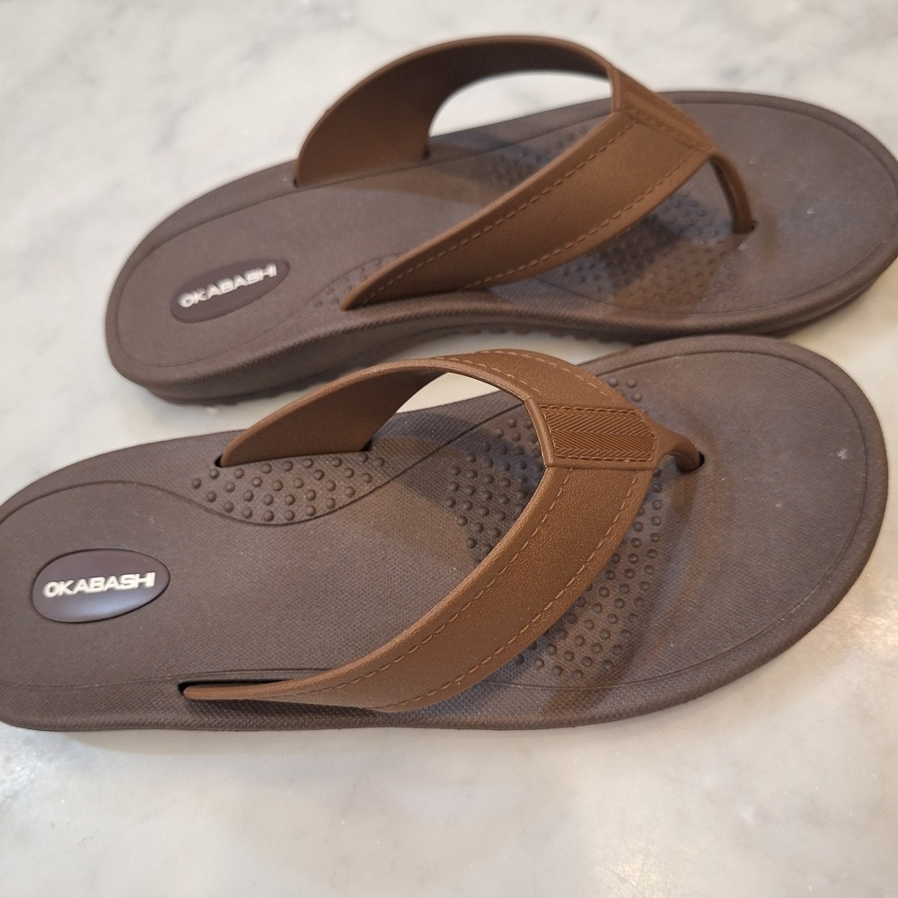 Okabashi Flip Flop Sandals Womens 8.5 Brown Thong Comfort Casual Beach Shoes